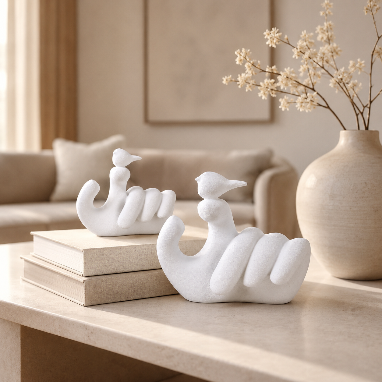 Ivory Bird Sculpture Set