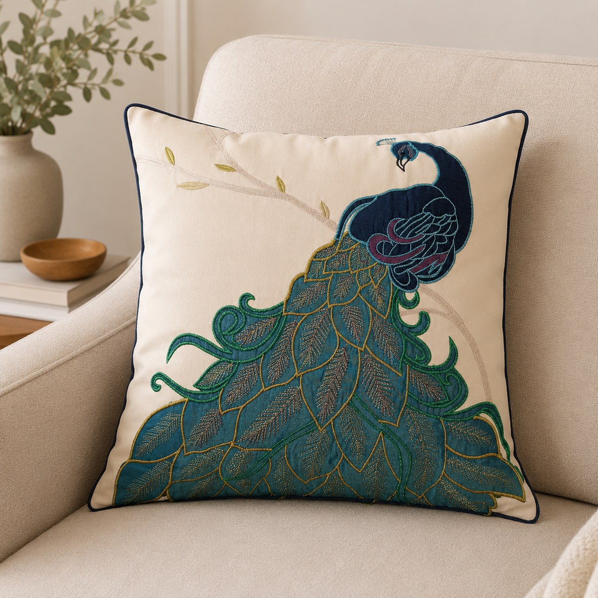 Azure Peacock Cushion
