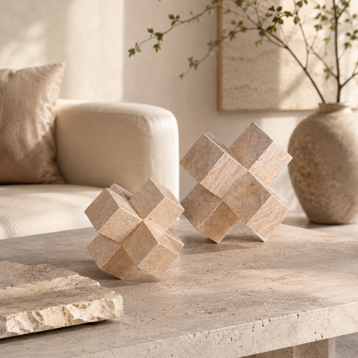 Travertine Cube Sculpture Set