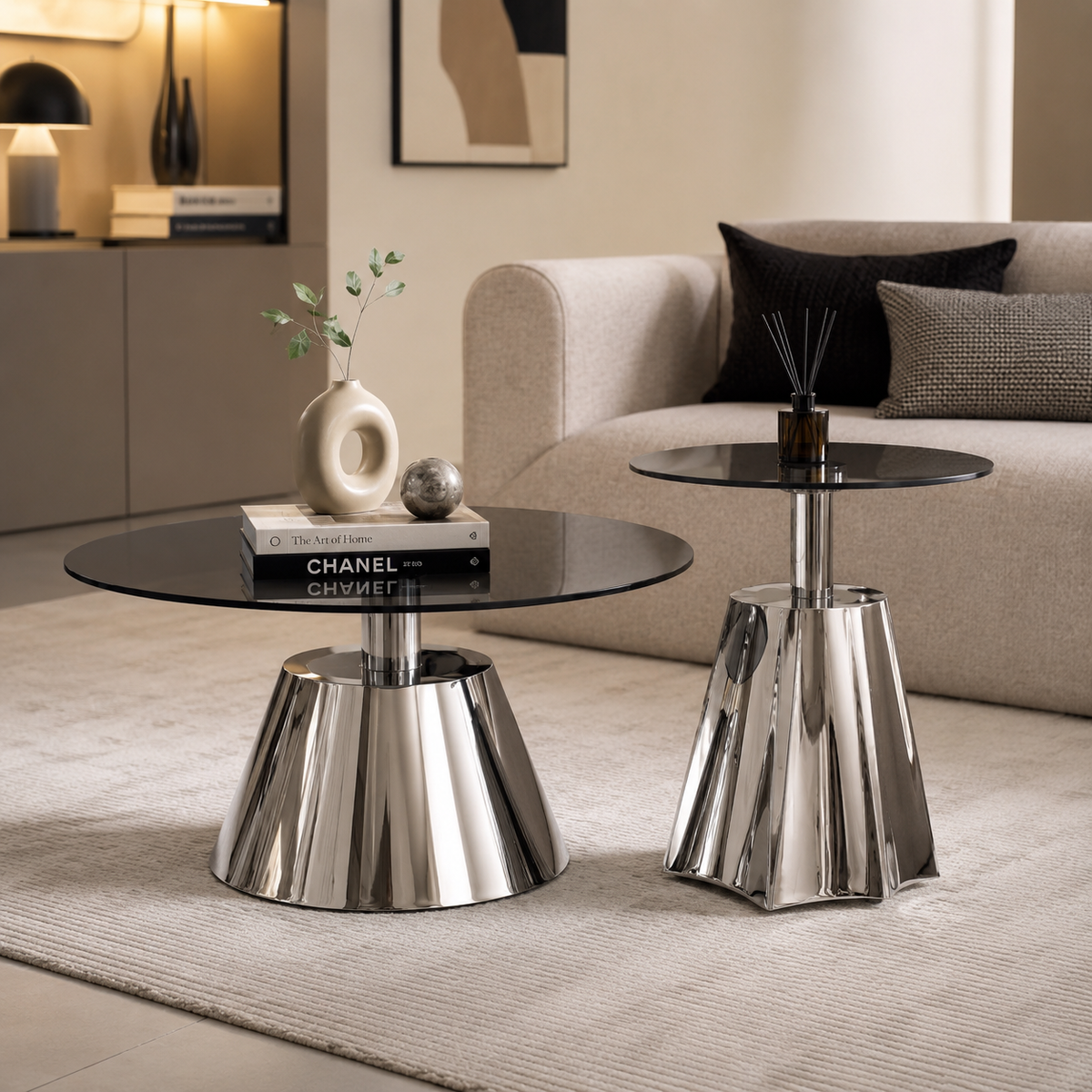 Mirage Smoke Glass Coffee Table Set
