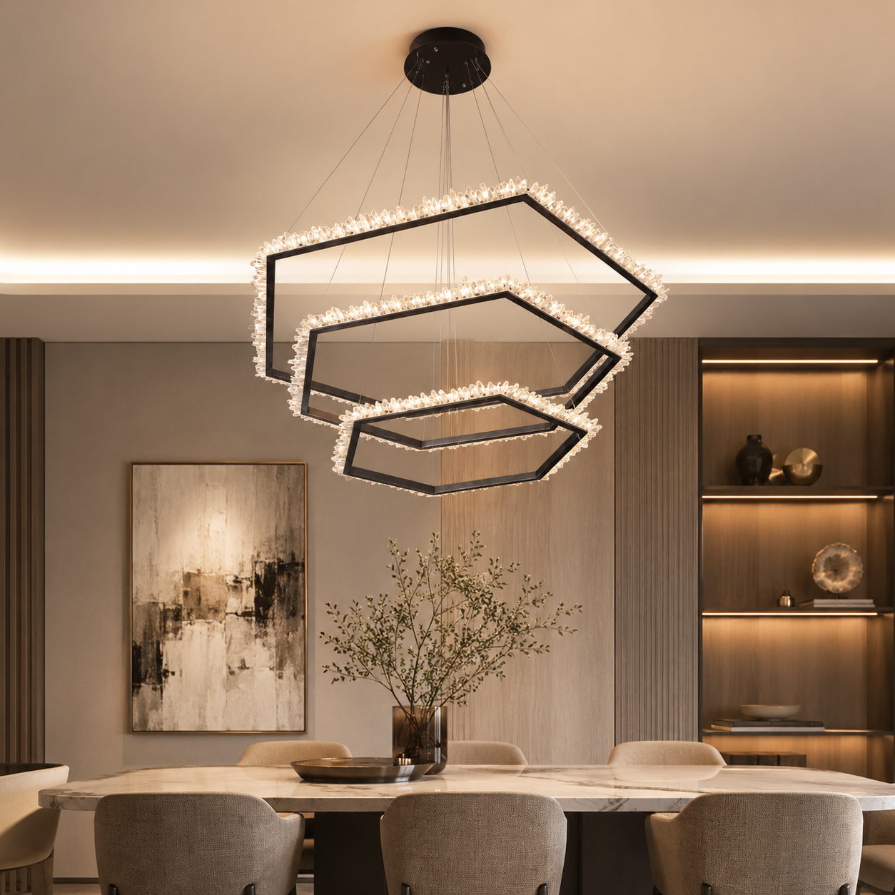 Luxe Geometric Crystal Chandelier