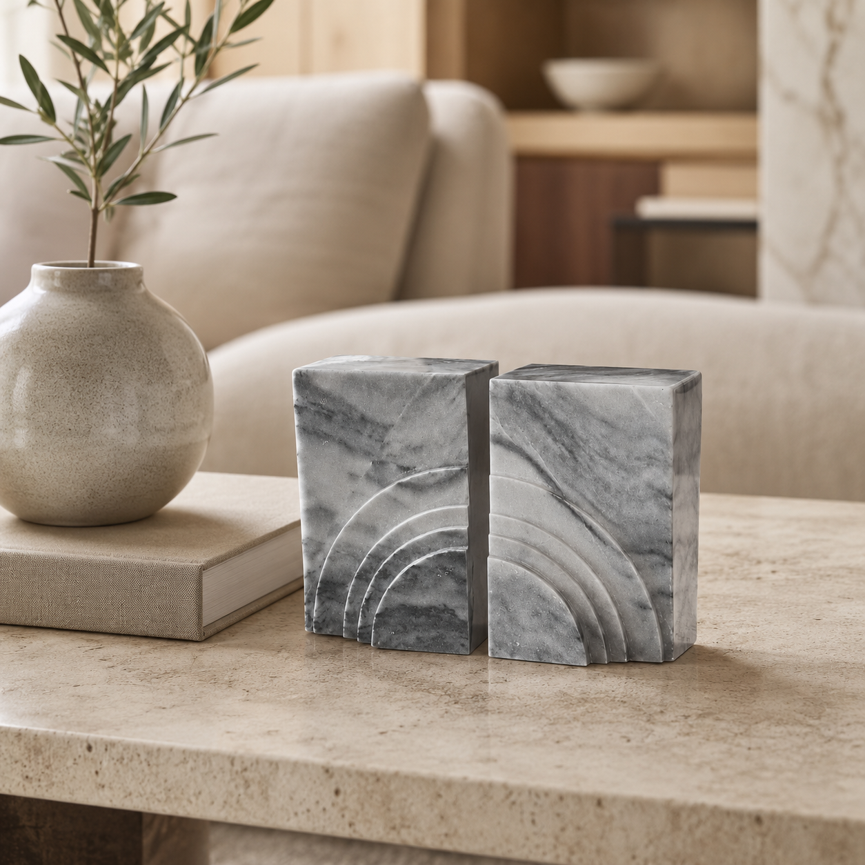 Arc Vein Marble Bookends