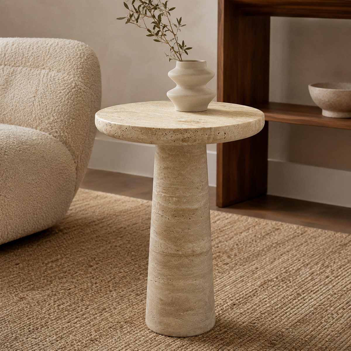 Travertine Pillar Side Table