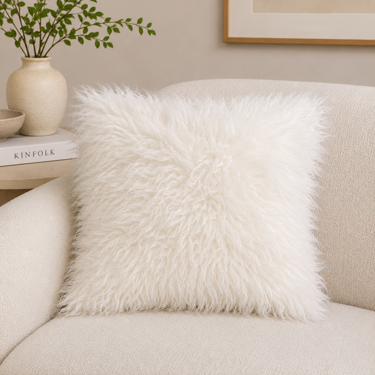 Ivory Faux Fur Cushion