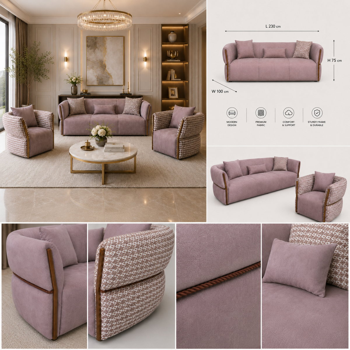 Blush Harmony Sofa Set