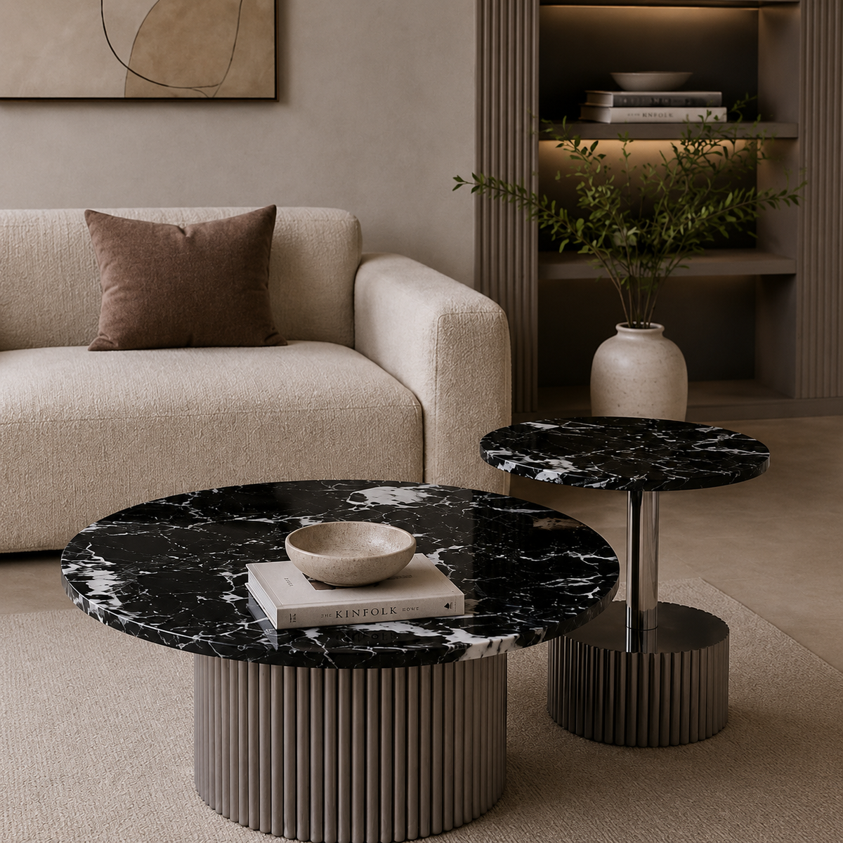 Noir Crest 1+1 Coffee Table Set